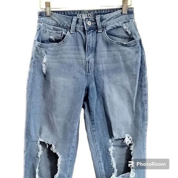 Rewash Super High Rise Mom Ankle Jeans Destroyed Distressed Junior Sz 3 26 - Picture 2 of 7